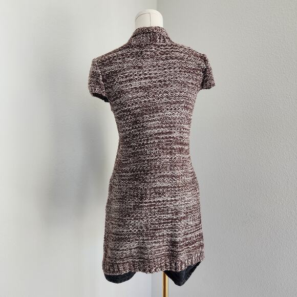 Y2K Mudd Knit Cap Sleeve Brown Longline Open Cardigan with Stud Pocket S - Picture 9 of 12